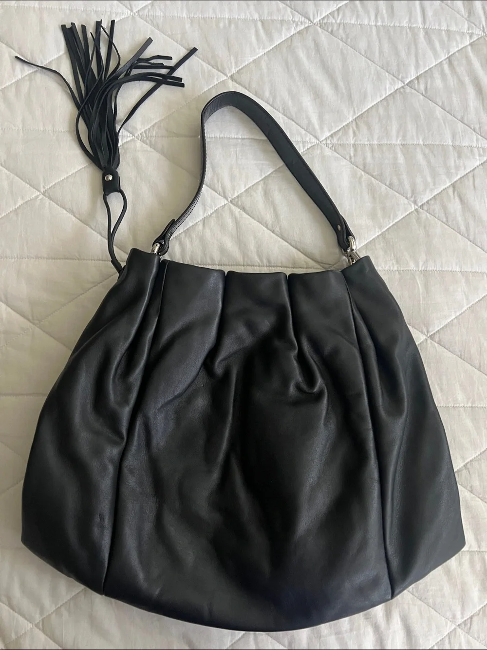 Furla black leather bucket bag hobo bag